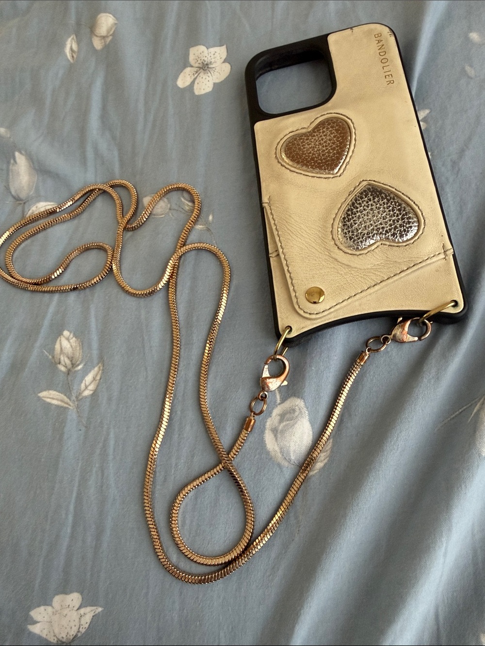 Bandolier Leather Heart Crossbody Phone Case w/Chain Strap for iPhone 14 Pro Max